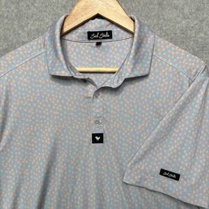 Bad Birdie Mens Golf Polo Shirt Large Blue Peach Dot Performance Stretch SS